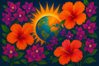 Blend the image of sun and earth in this image