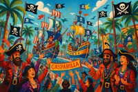 stylized image of the gasperilla parade pirate festival theme